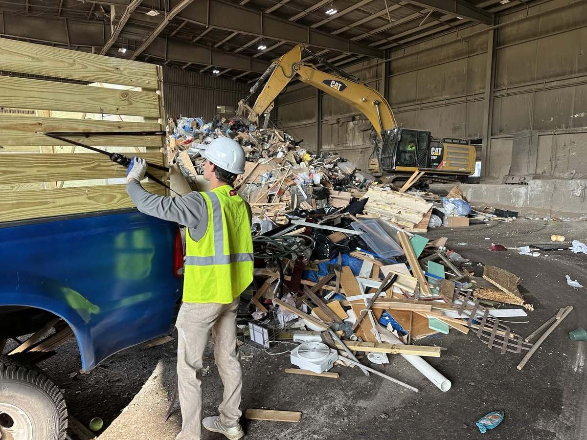 A load being sorted for donation and recycling